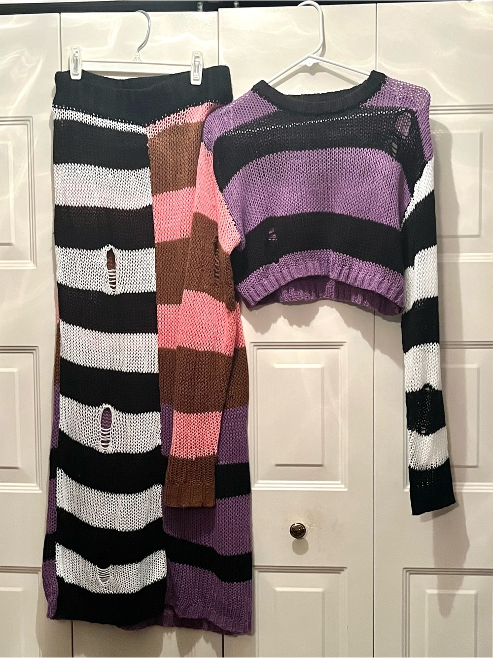 Current Mood mismatched distressed striped maxi skirt sweater set small